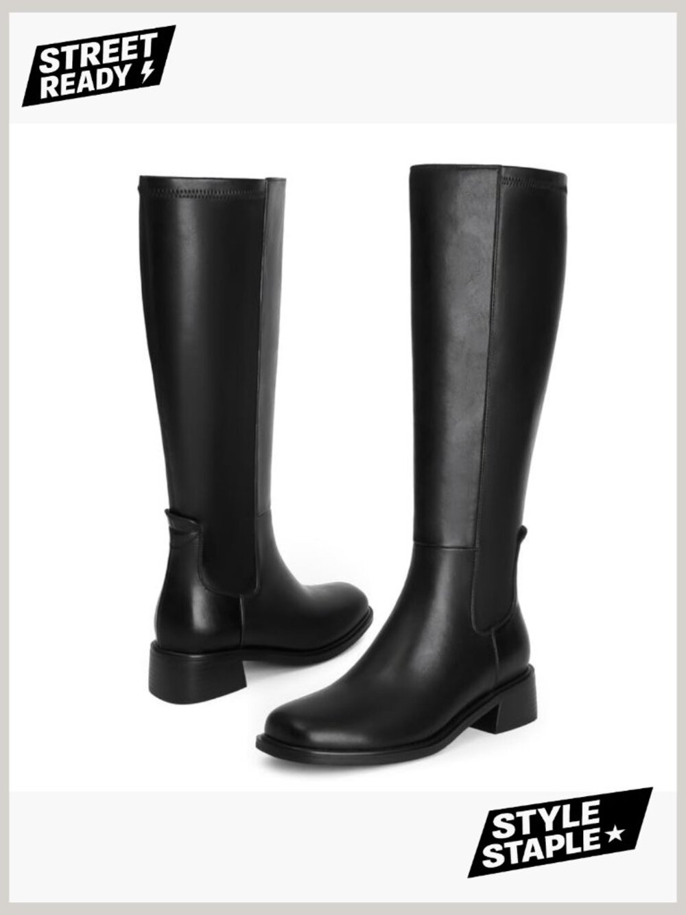 Knee High Boots Women Faux Leather Low Heel Square Toe Side Zipper Fall Boots - Picture 5 of 7